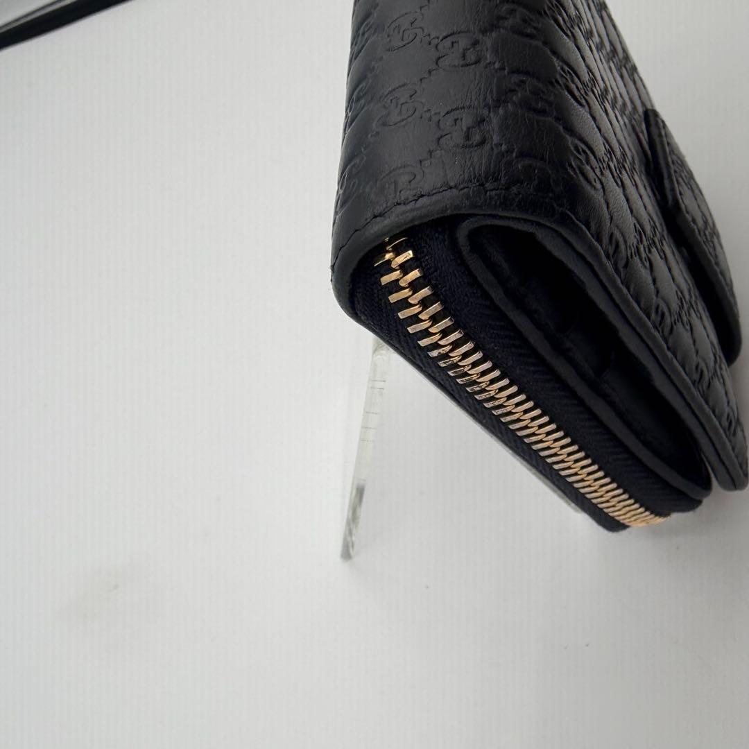 美品 GUCCI 二つ折り 財布 マイクロ グッチシマ GG柄 レザー 黒色