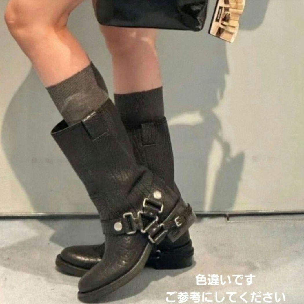 未使用【ミュウミュウ】2025年春夏　カーフレザー　バイカー　アンクル　ブーツ