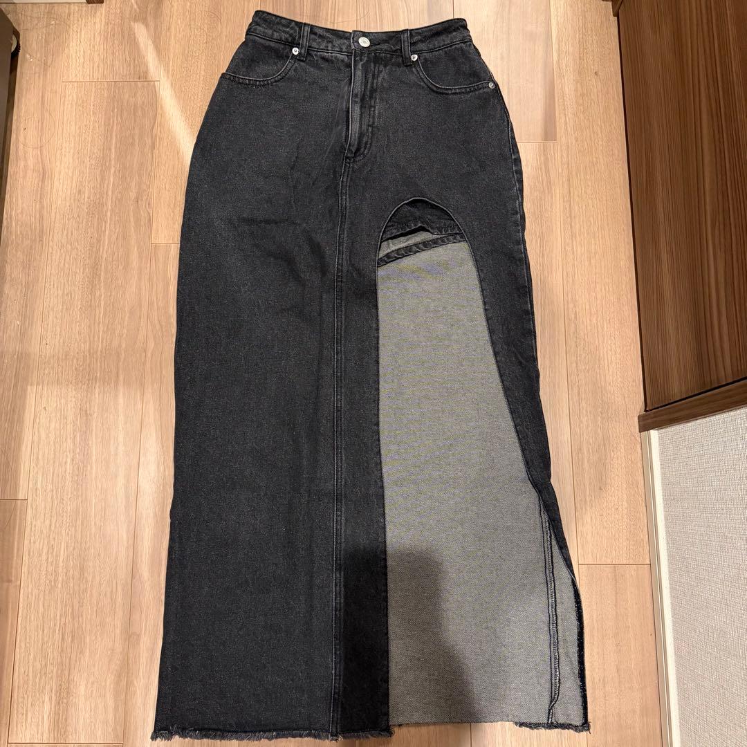 Darich フロントオープンデニムロングスカート BLK M