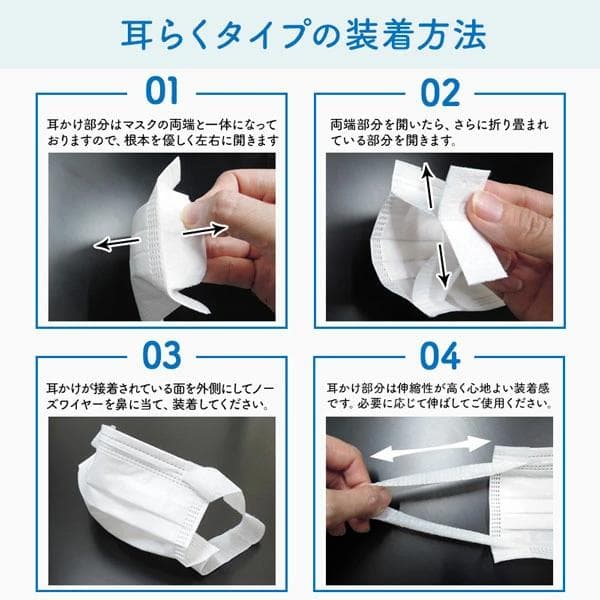 耳らくリラマスク 日本製 国産サージカルマスク 普通サイズ／50枚入り×６箱