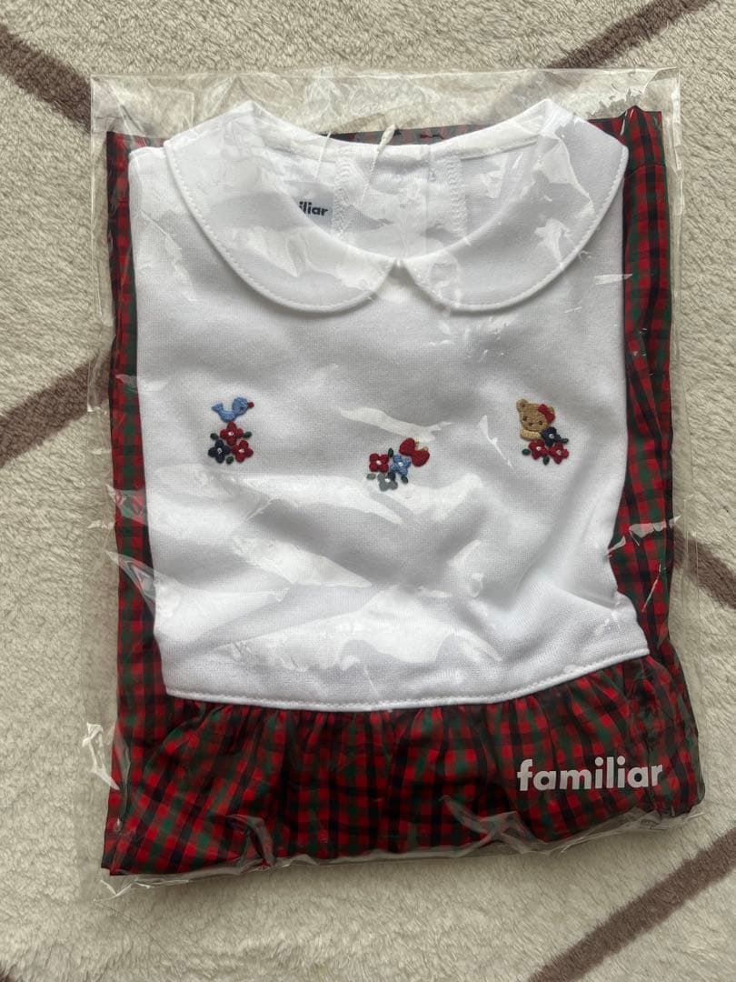 familiar赤いチェックのワンピース