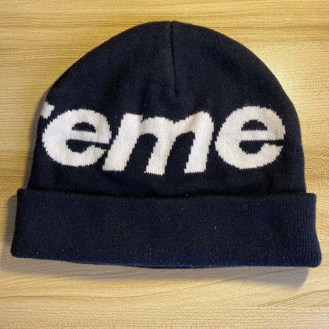 supreme Big logo beanie black/黒