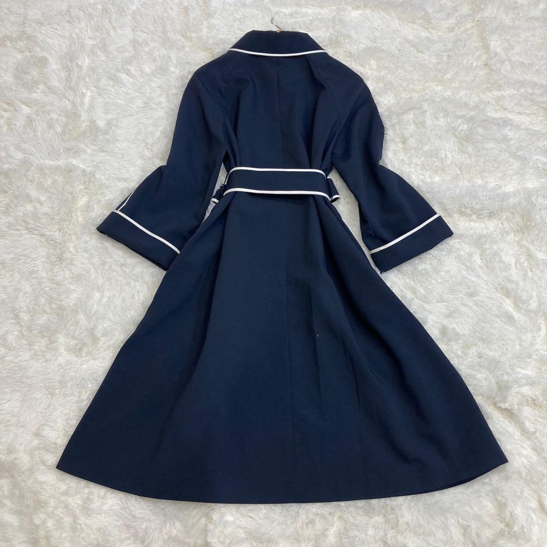 美品 エムズグレイシー バイカラー 脱着可ベルト付 トレンチコート ネイビー L
