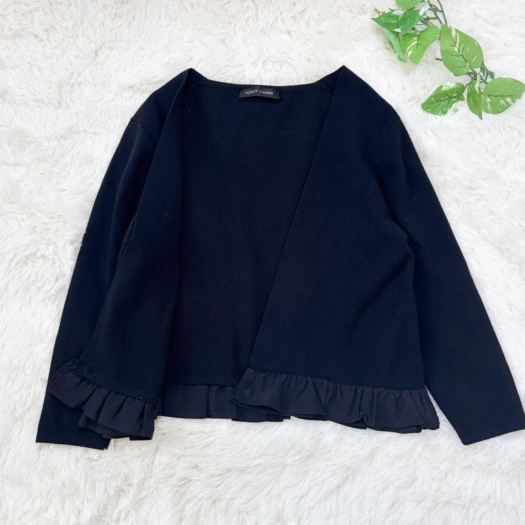 美品☆YOKO CHAN＊シルクフリル　ショート丈カーディガン　ボレロ　濃紺　M