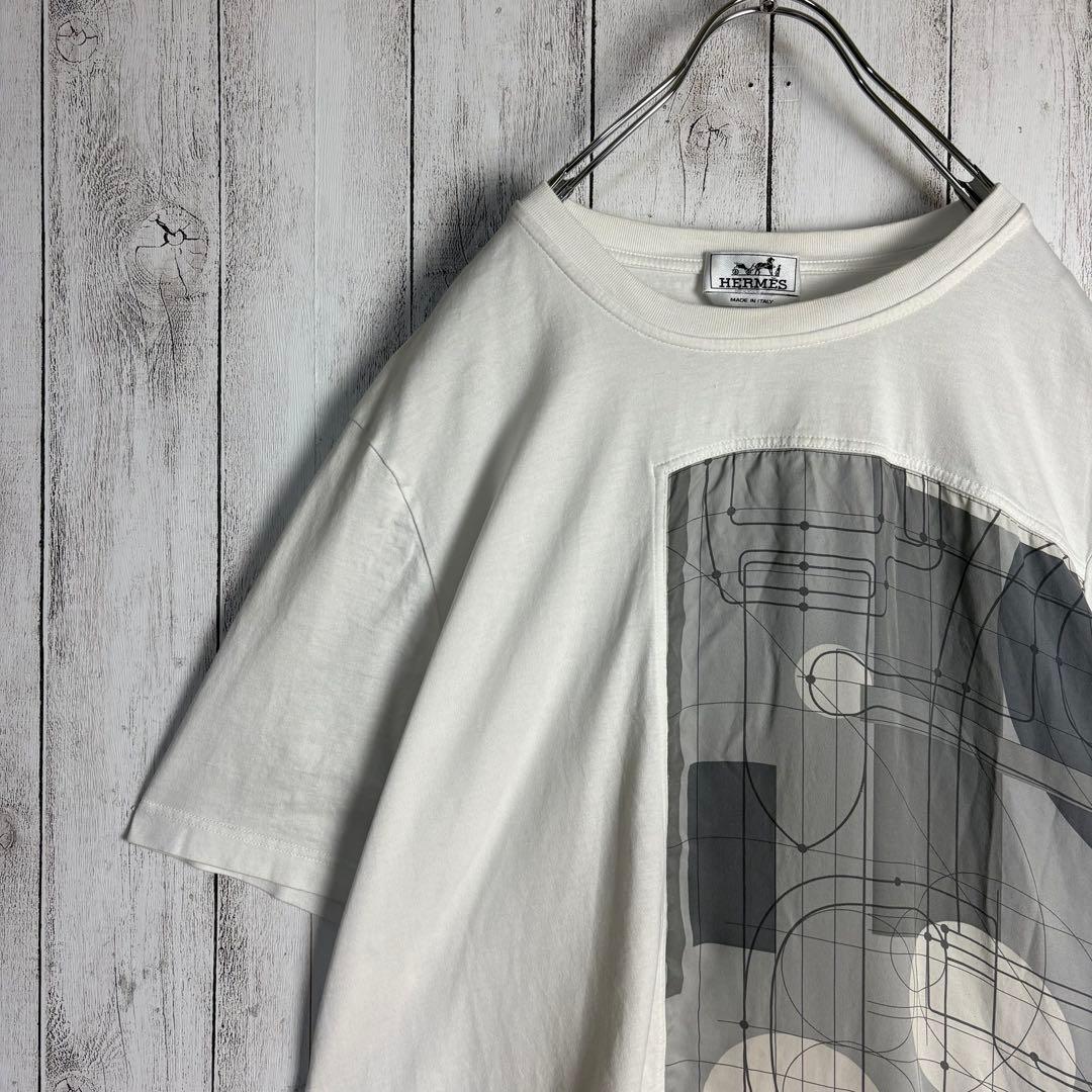 6261【美品】エルメス☆シルク切替Tシャツ スカーフドッキング ホワイト
