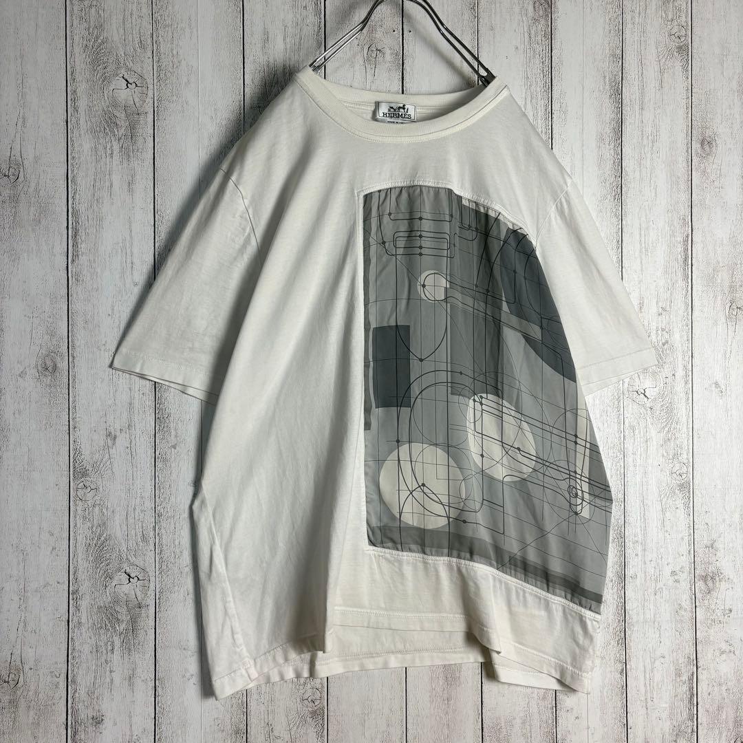 6261【美品】エルメス☆シルク切替Tシャツ スカーフドッキング ホワイト