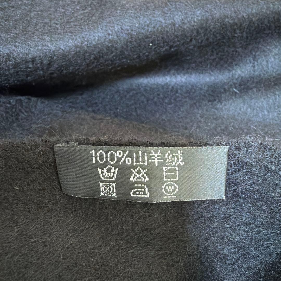 美品！カシミア100 黒のフリンジ付き大判ストール