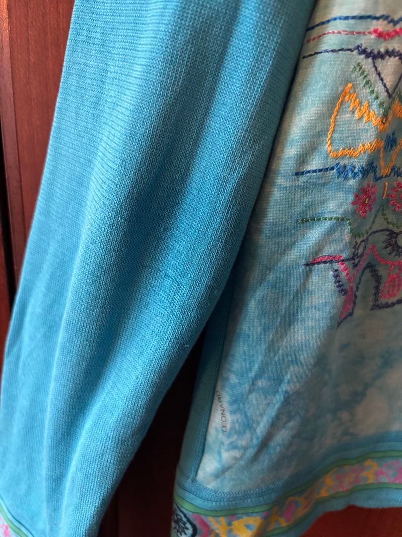 LEONARD レオナール カーディガン前身頃裏地付き花柄 刺繍 ブルー極美品