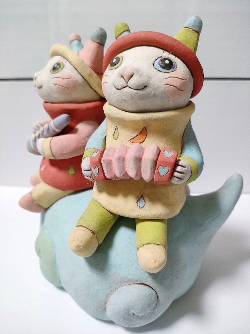 月魚ひろこ　ピエロ楽団　陶器置物