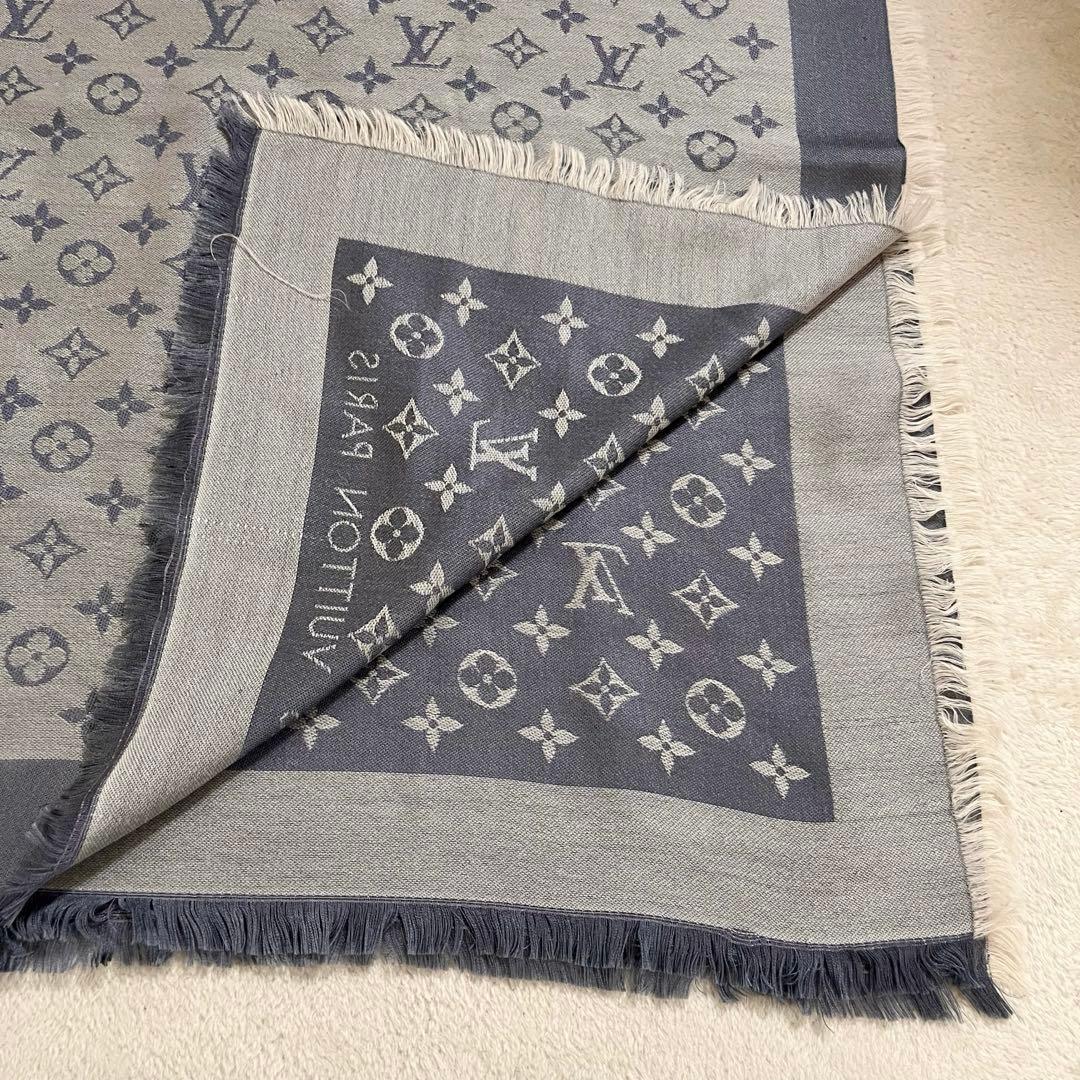 ルイヴィトン モノグラム　総柄　ショール　 大判ストール　LV 極美品　ブルー系