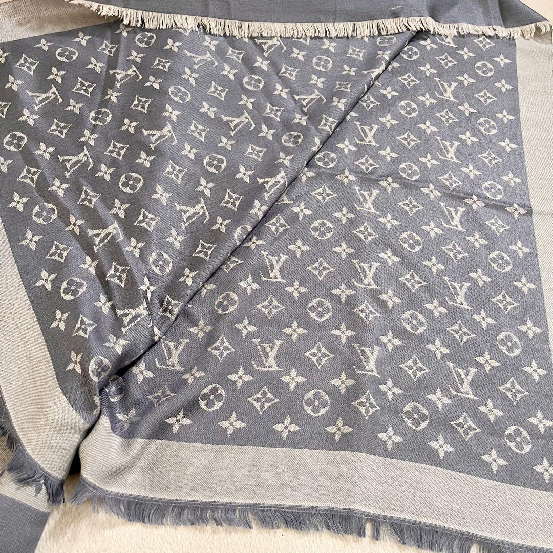 ルイヴィトン モノグラム　総柄　ショール　 大判ストール　LV 極美品　ブルー系
