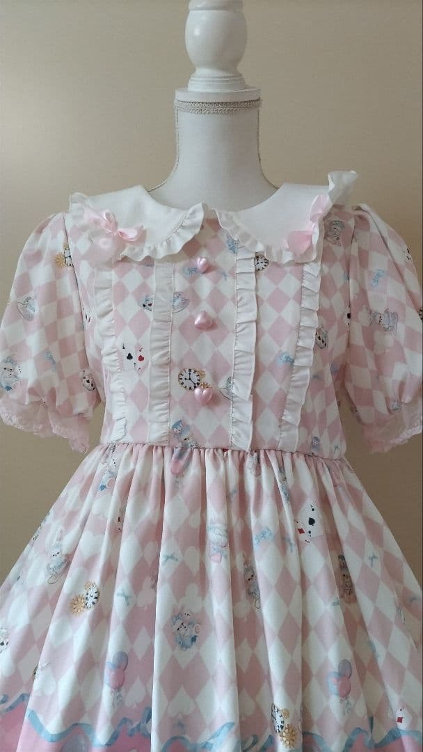 No.2874_海外ロリィタ_未使用ピンクエプロン付き半袖ワンピース3点セット