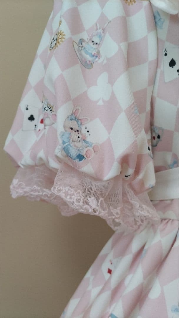 No.2874_海外ロリィタ_未使用ピンクエプロン付き半袖ワンピース3点セット