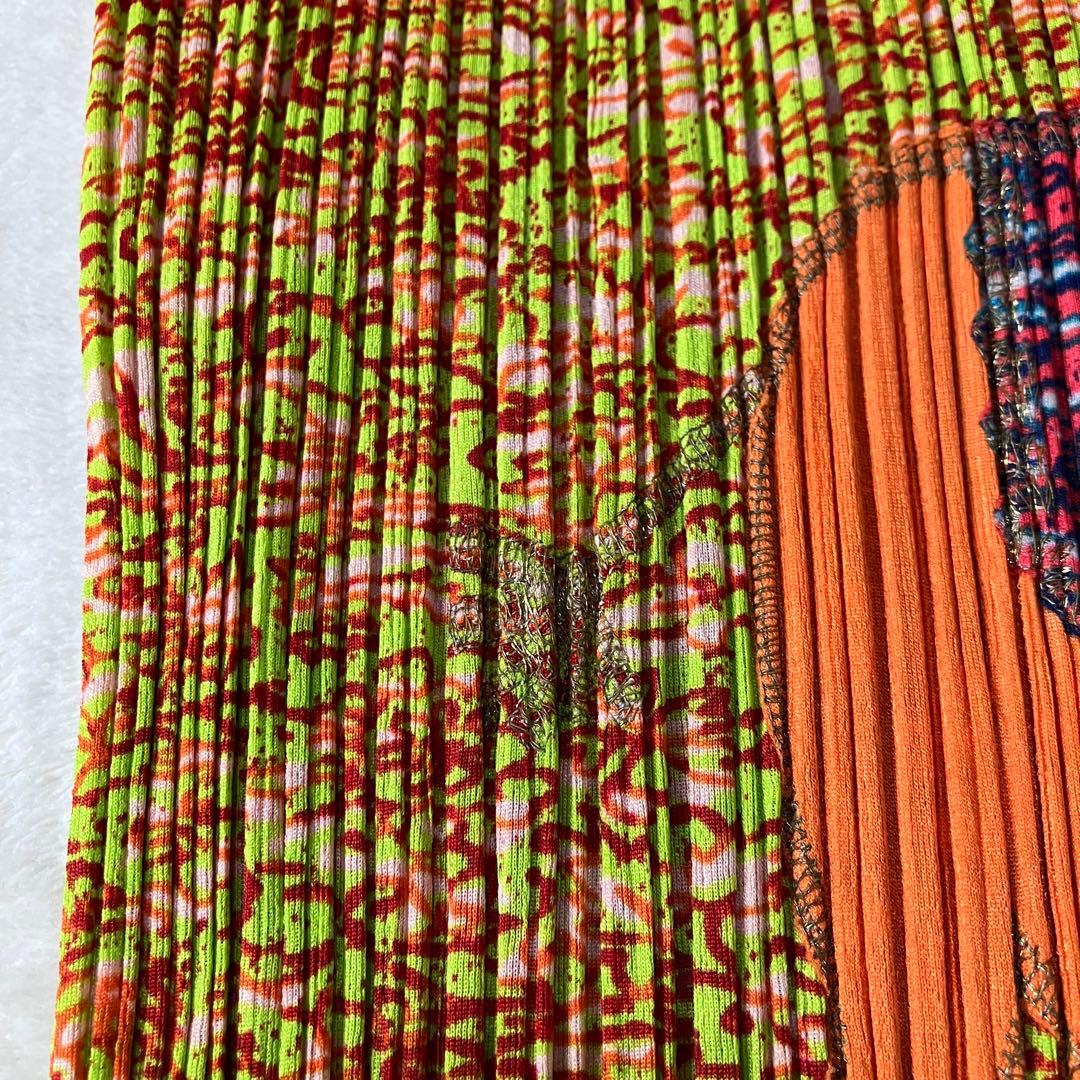 極美品 プリーツプリーズ 象刺繍 半袖カットソー 激レア マルチカラー