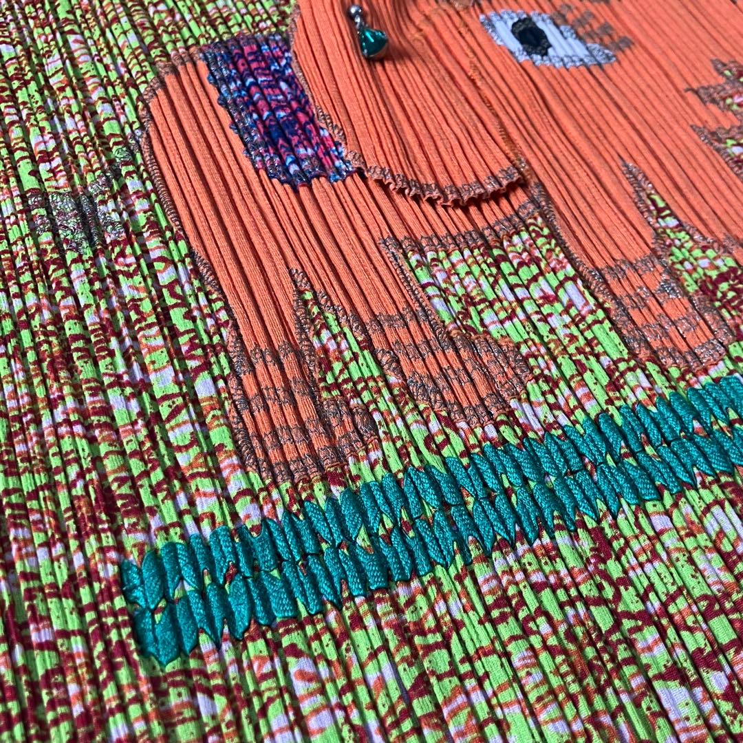 極美品 プリーツプリーズ 象刺繍 半袖カットソー 激レア マルチカラー