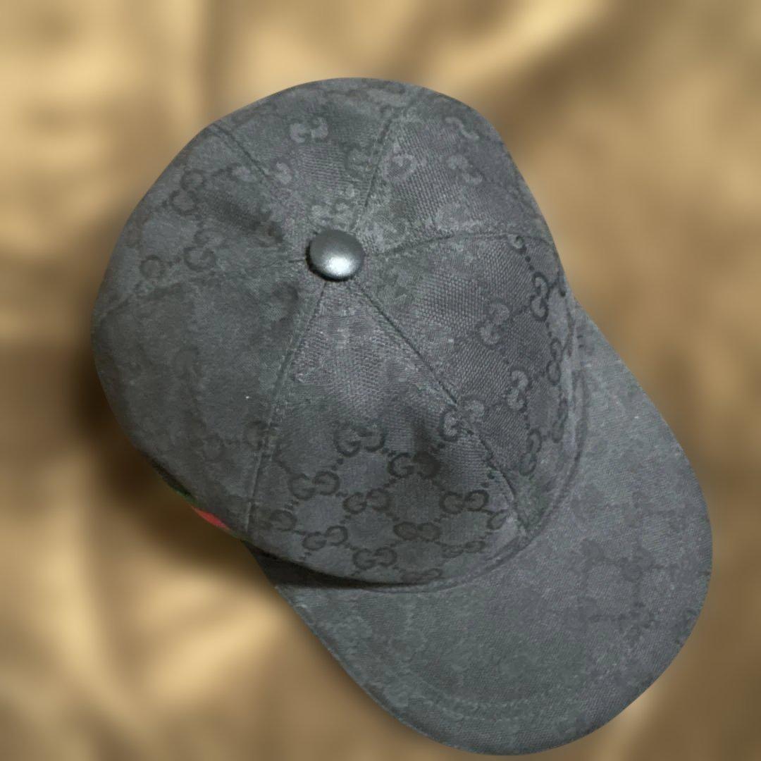 N*P様 グッチ GUCCI 帽子L 59 黒ブラック キャップ　GGパターン