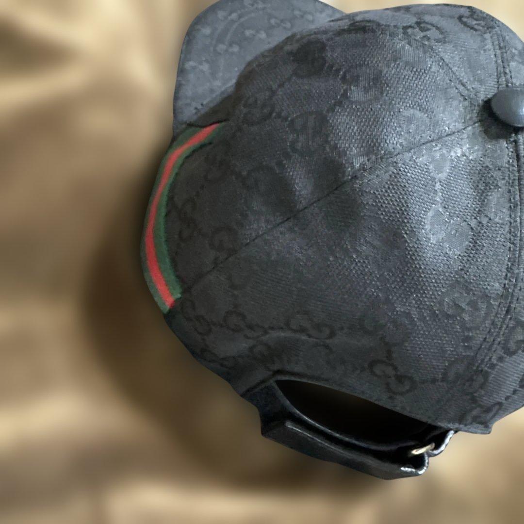 N*P様 グッチ GUCCI 帽子L 59 黒ブラック キャップ　GGパターン