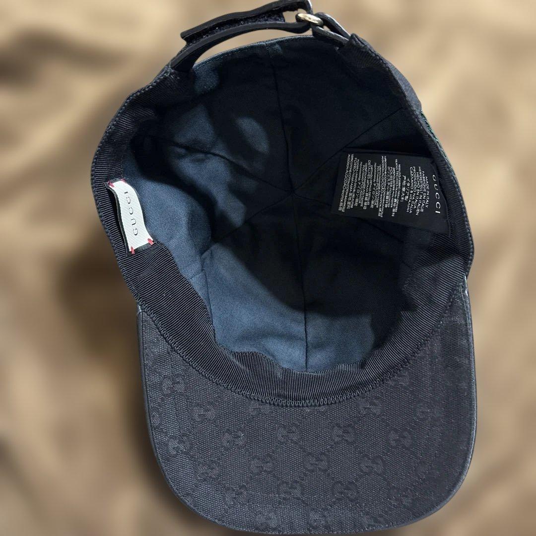 N*P様 グッチ GUCCI 帽子L 59 黒ブラック キャップ　GGパターン