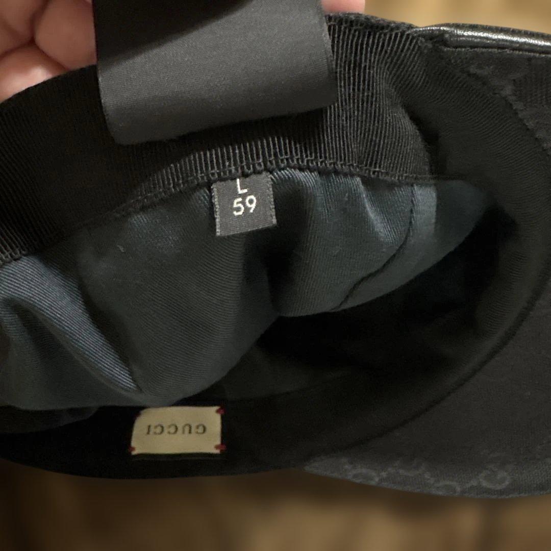 N*P様 グッチ GUCCI 帽子L 59 黒ブラック キャップ　GGパターン