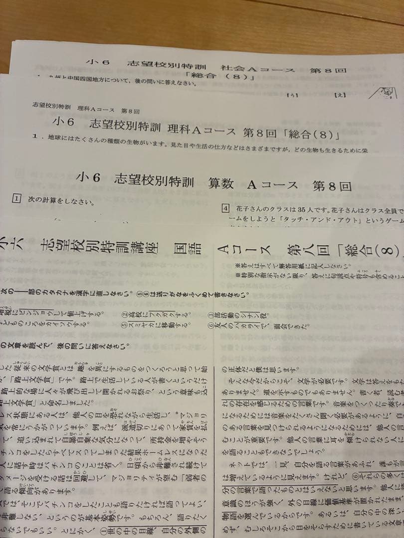 名進研　2024年度　小6志望校別特訓講座Aコース　第8回〜第14回(除11回)