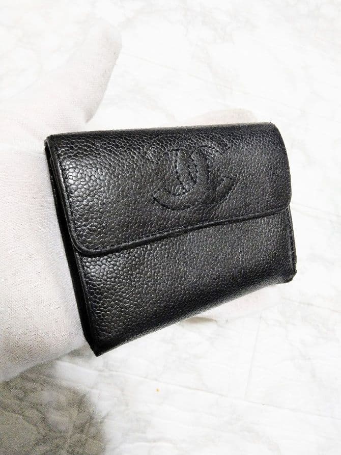 【綺麗】シャネル キャビア ココマーク 三つ折り財布