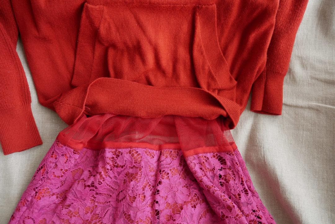 sacai luck ドッキングワンピース　セーター＋レーススカート