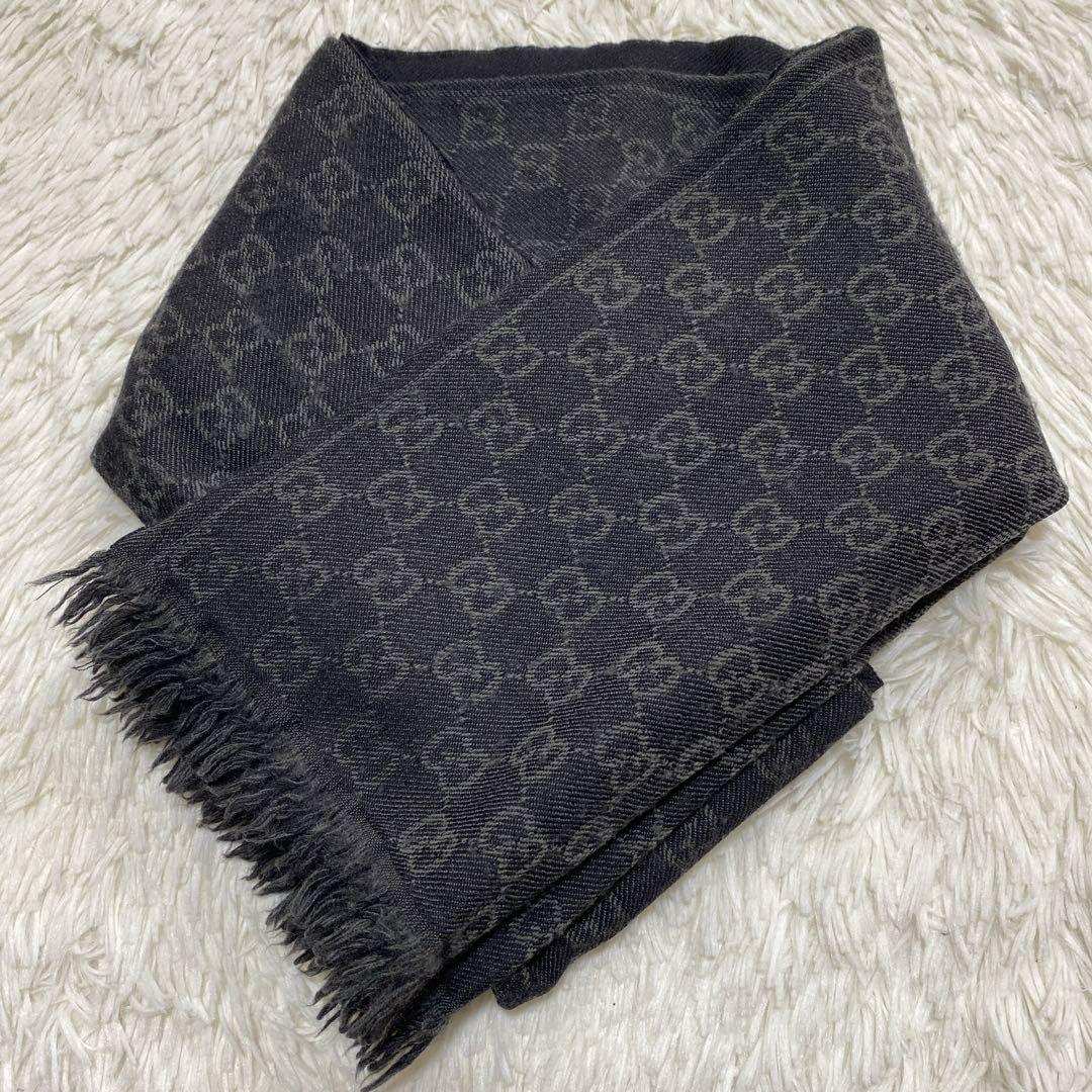 GUCCI グッチ ストール ショール マフラーブラックGG柄　イタリア製