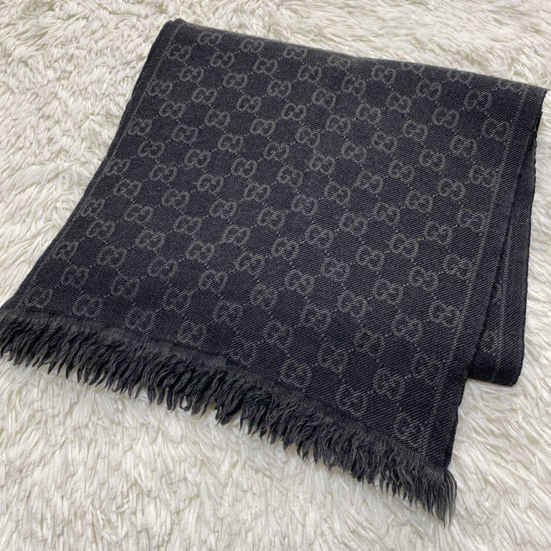 GUCCI グッチ ストール ショール マフラーブラックGG柄　イタリア製