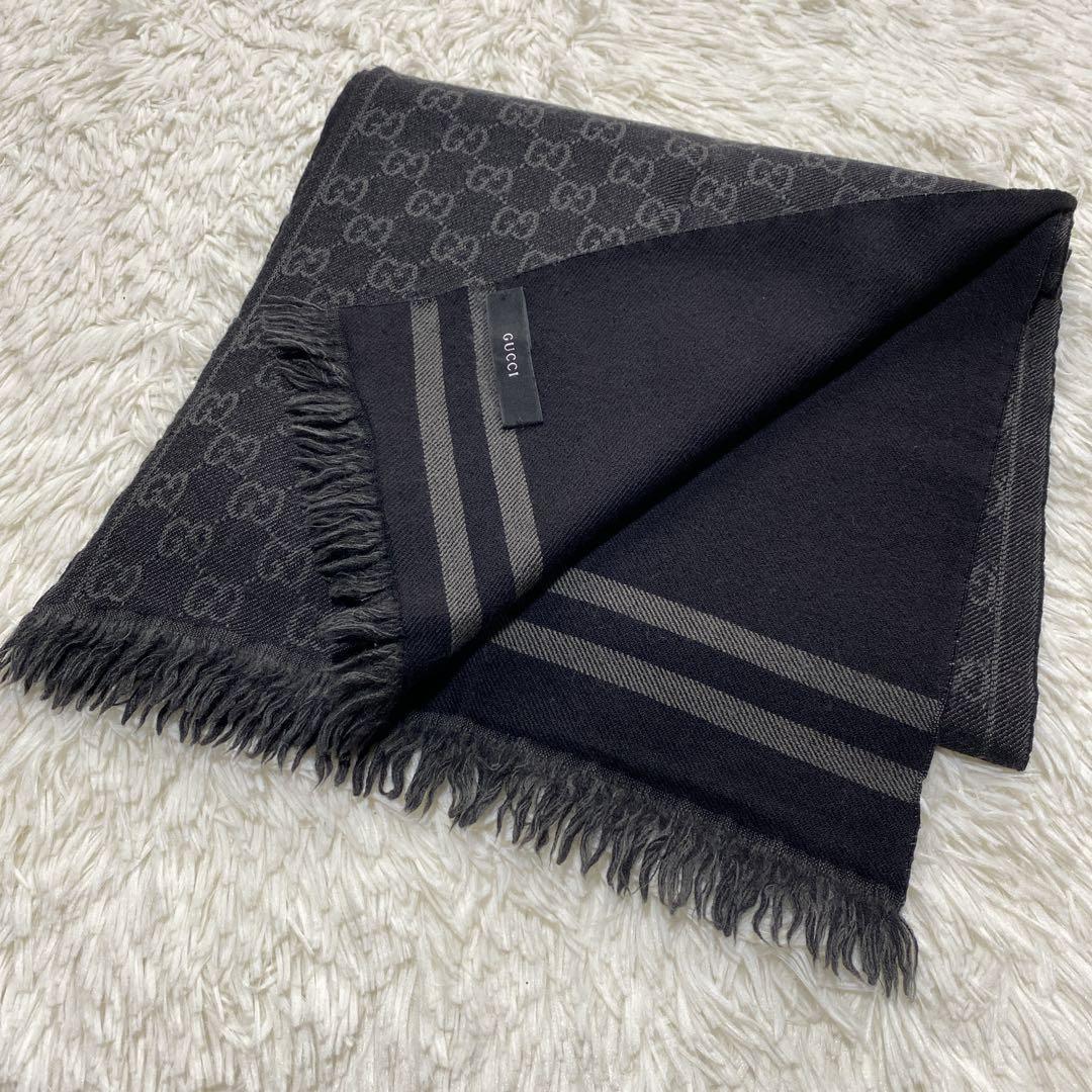 GUCCI グッチ ストール ショール マフラーブラックGG柄　イタリア製