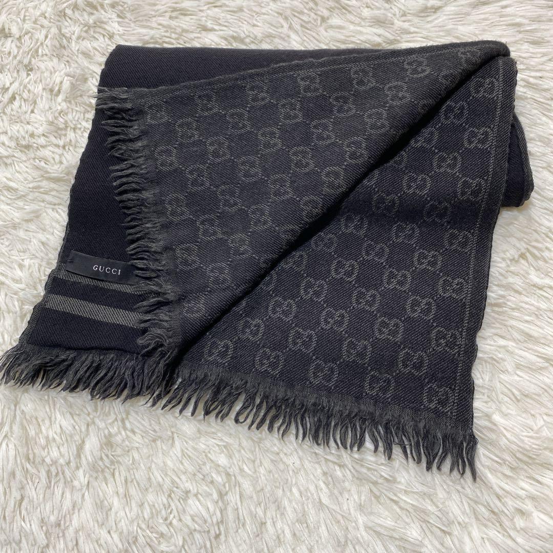 GUCCI グッチ ストール ショール マフラーブラックGG柄　イタリア製