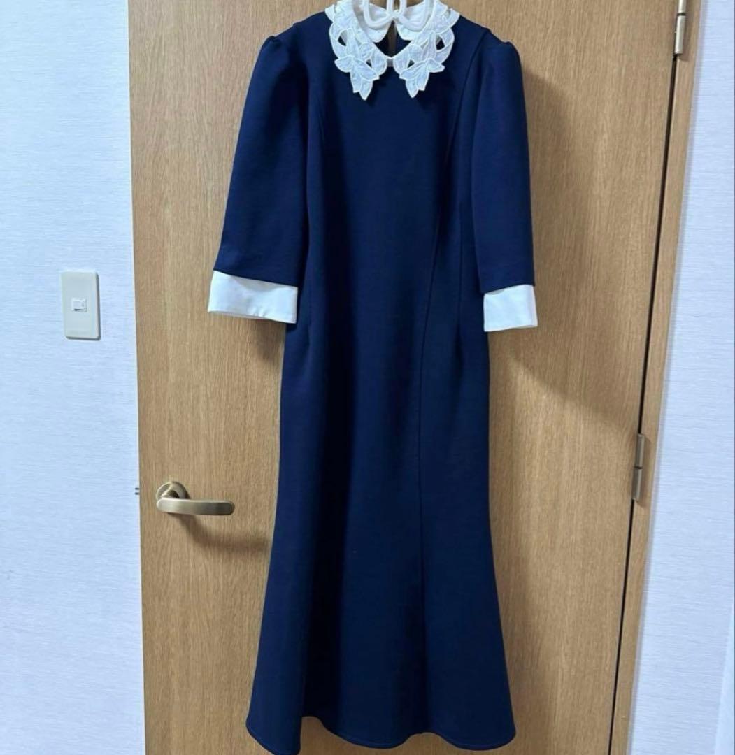 CELFORD エンブロイダリーカラー ワンピース ネイビー　38サイズ