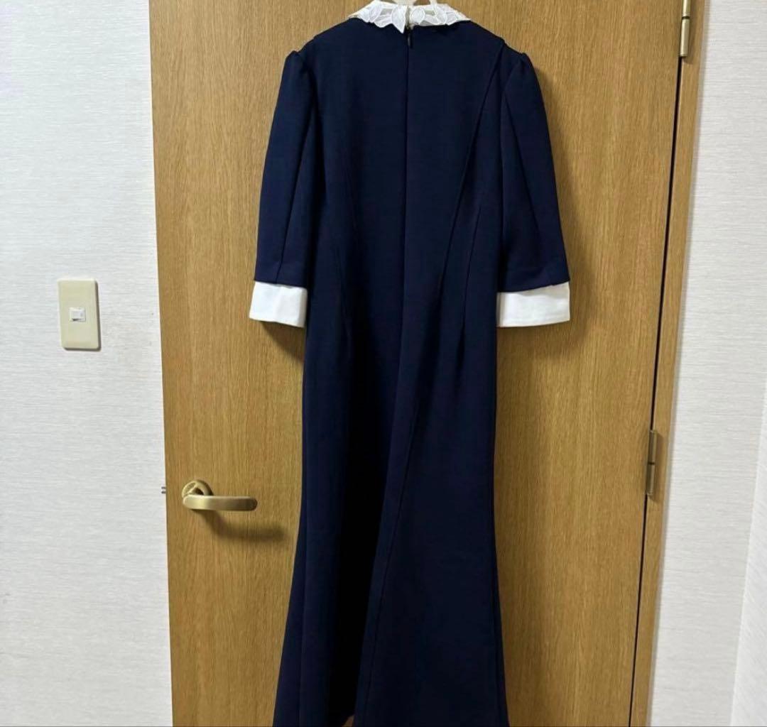 CELFORD エンブロイダリーカラー ワンピース ネイビー　38サイズ