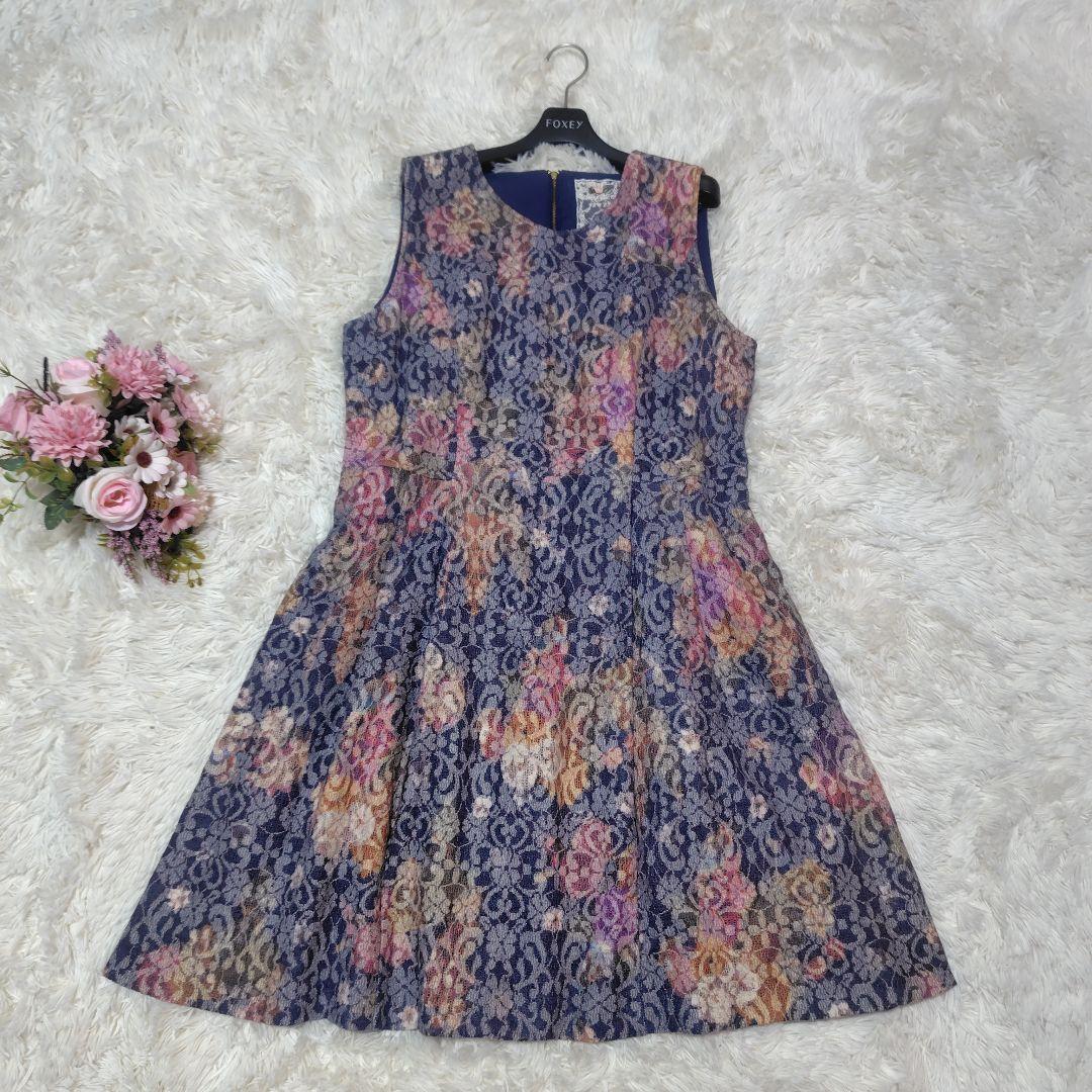 【美品♡希少46】ローズティアラジュエル　ニードルパンチレースワンピース　フレア