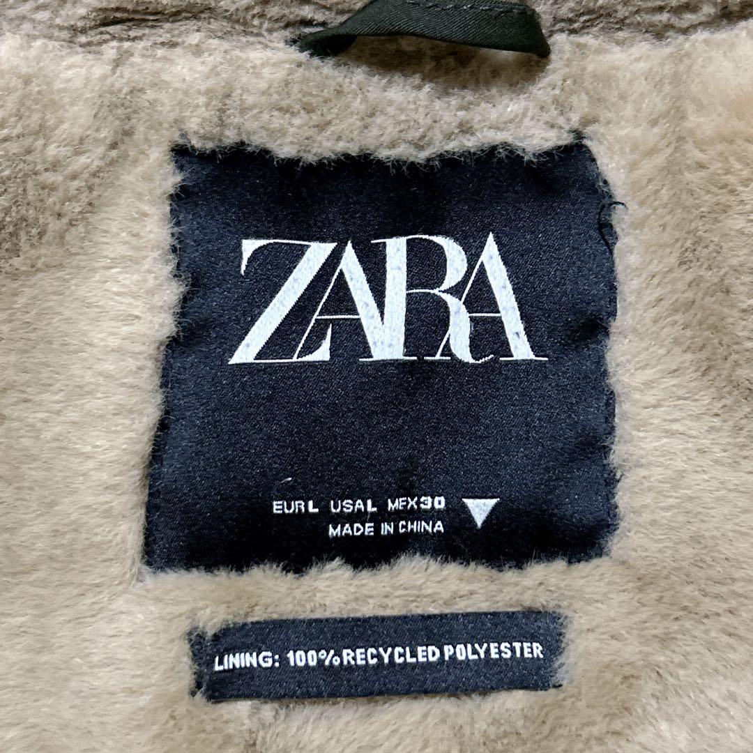 【ザラ】ZARA ダークグリーン フード付きモッズコート L