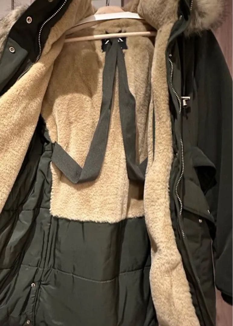 【ザラ】ZARA ダークグリーン フード付きモッズコート L