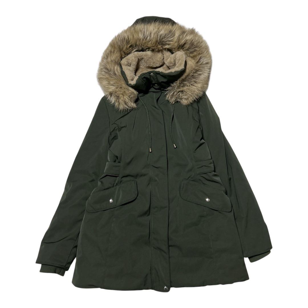 【ザラ】ZARA ダークグリーン フード付きモッズコート L