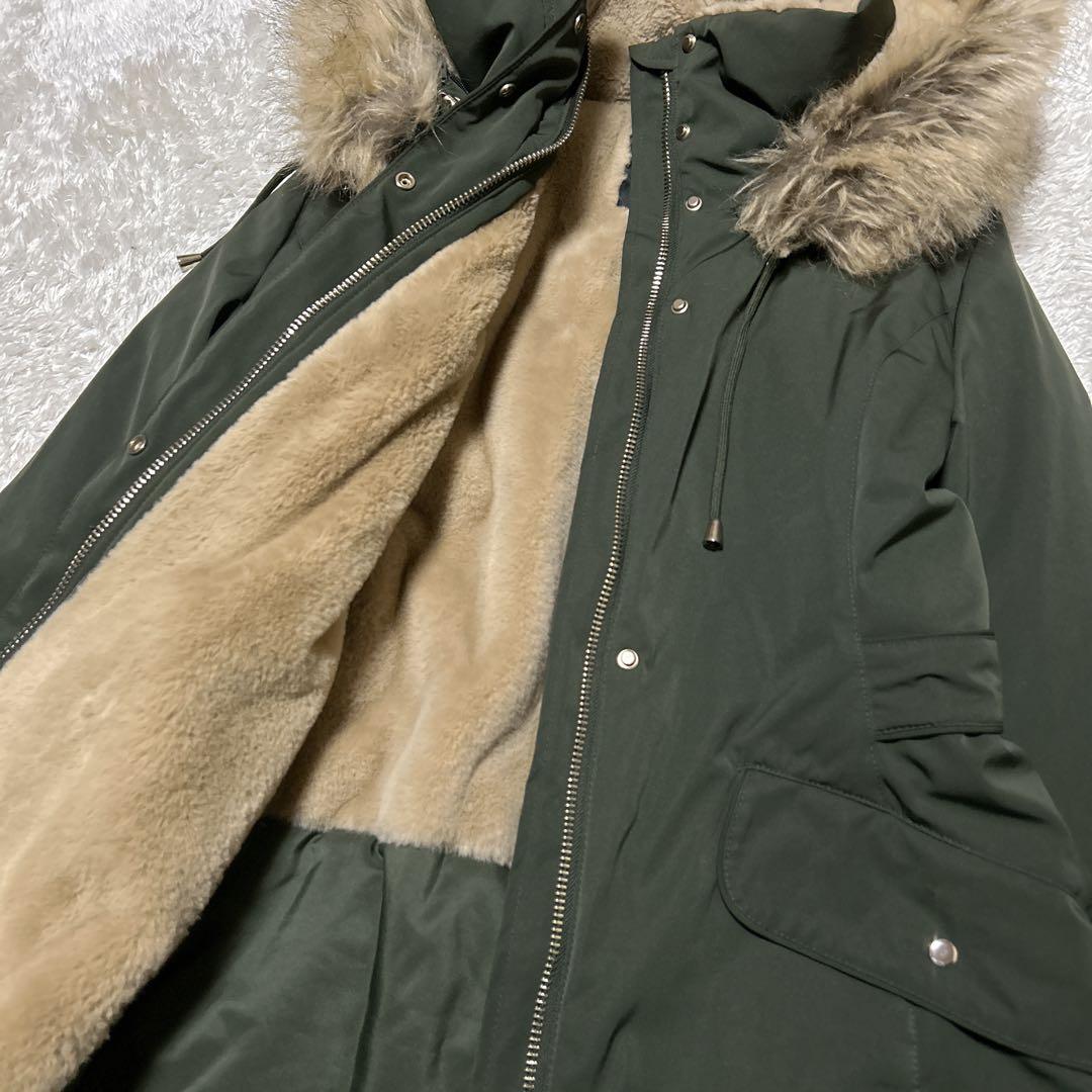 【ザラ】ZARA ダークグリーン フード付きモッズコート L