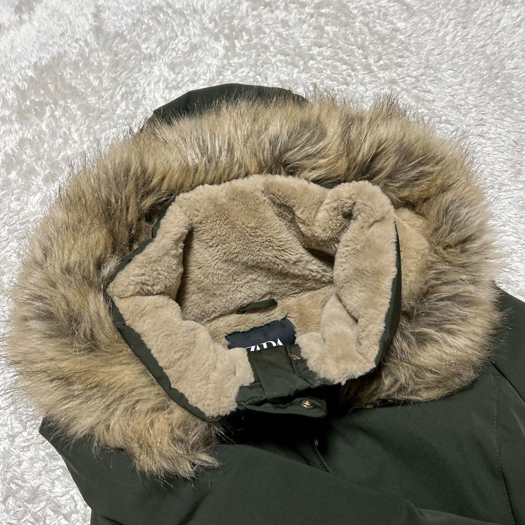 【ザラ】ZARA ダークグリーン フード付きモッズコート L