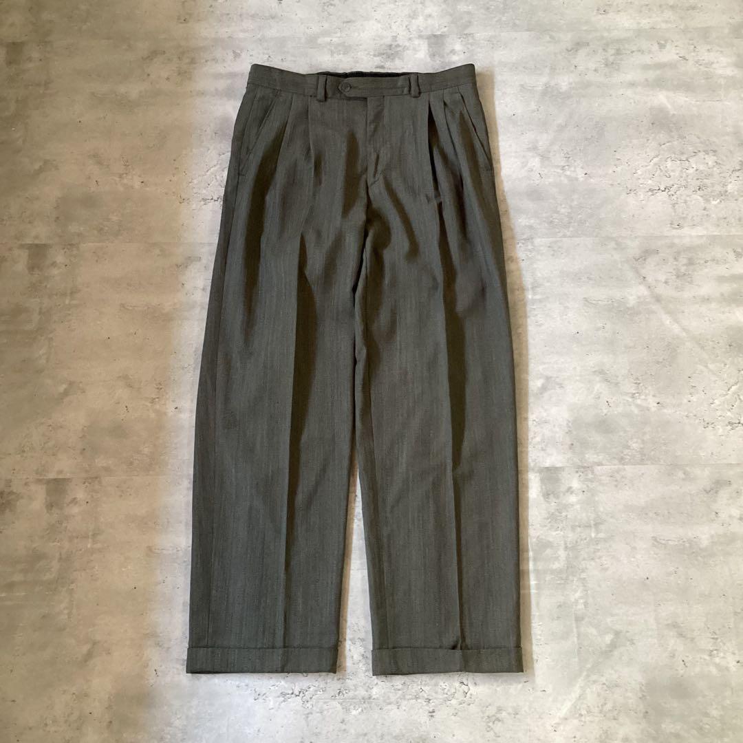 used vintage 90s スーツセットアップ　カーキ　グレー　ストライプ