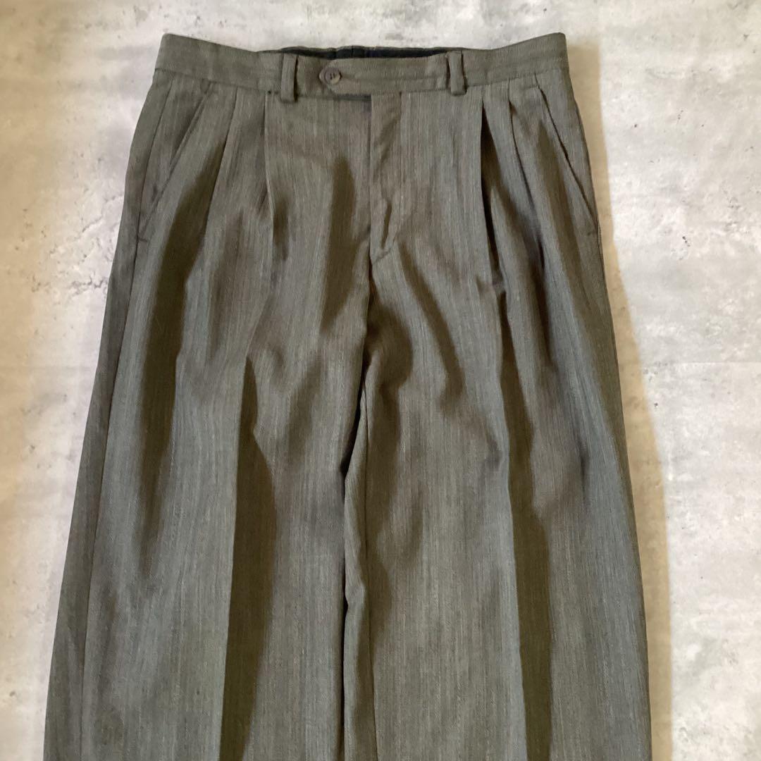 used vintage 90s スーツセットアップ　カーキ　グレー　ストライプ