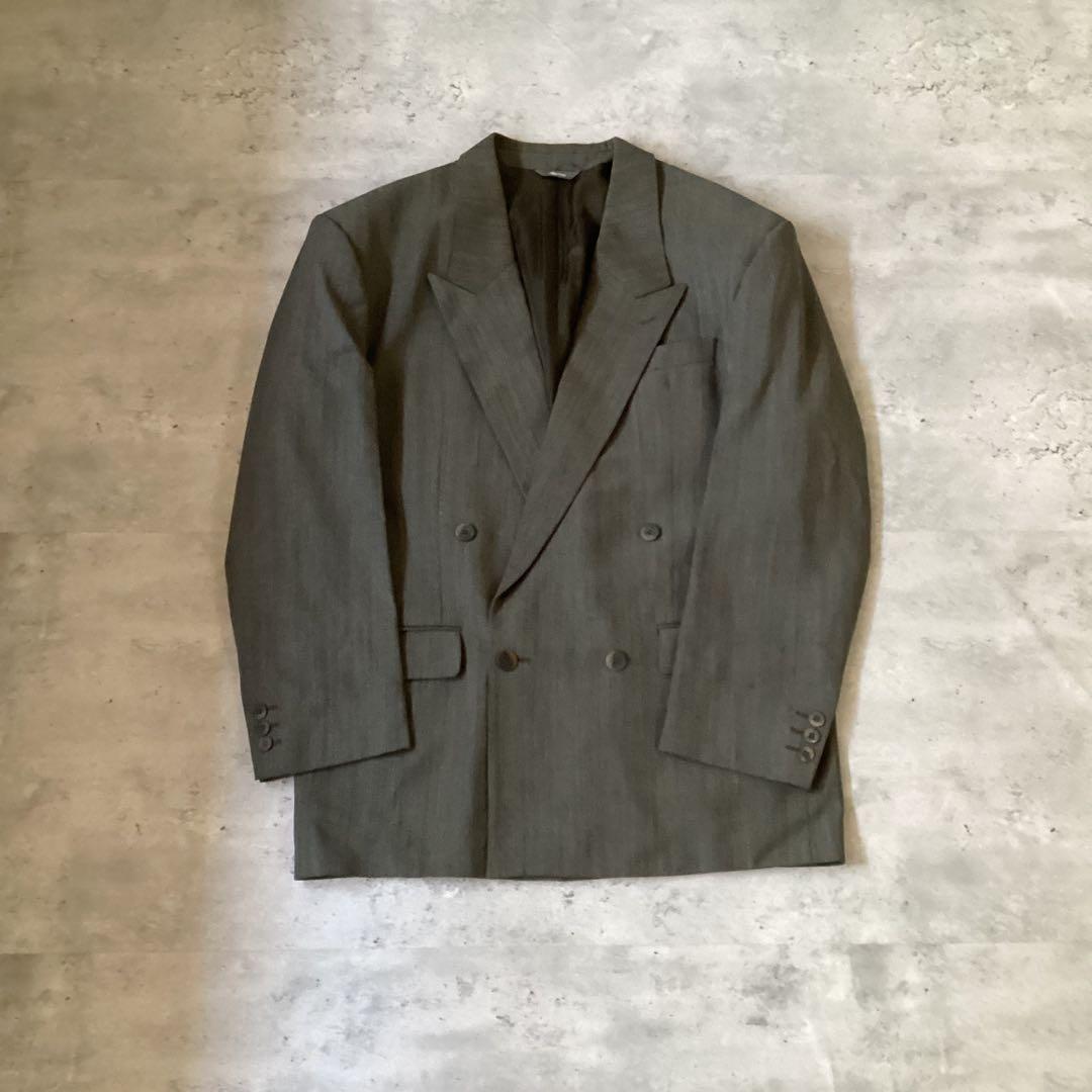 used vintage 90s スーツセットアップ　カーキ　グレー　ストライプ