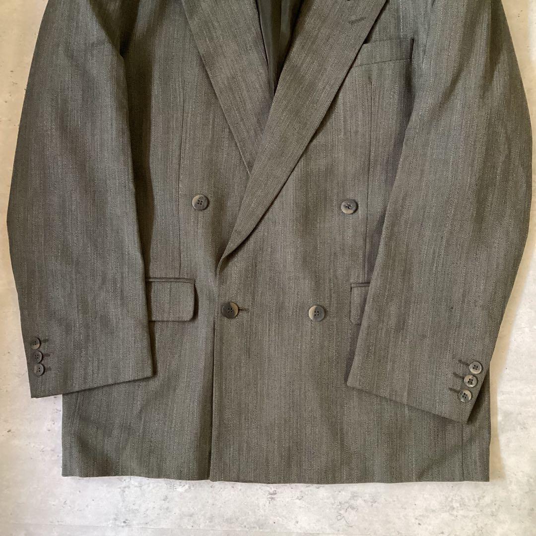 used vintage 90s スーツセットアップ　カーキ　グレー　ストライプ