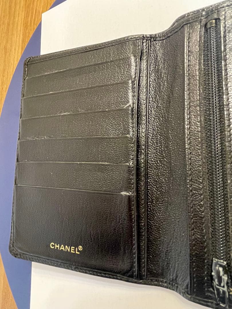 CHANEL 黒 レザー パスポートケース　財布