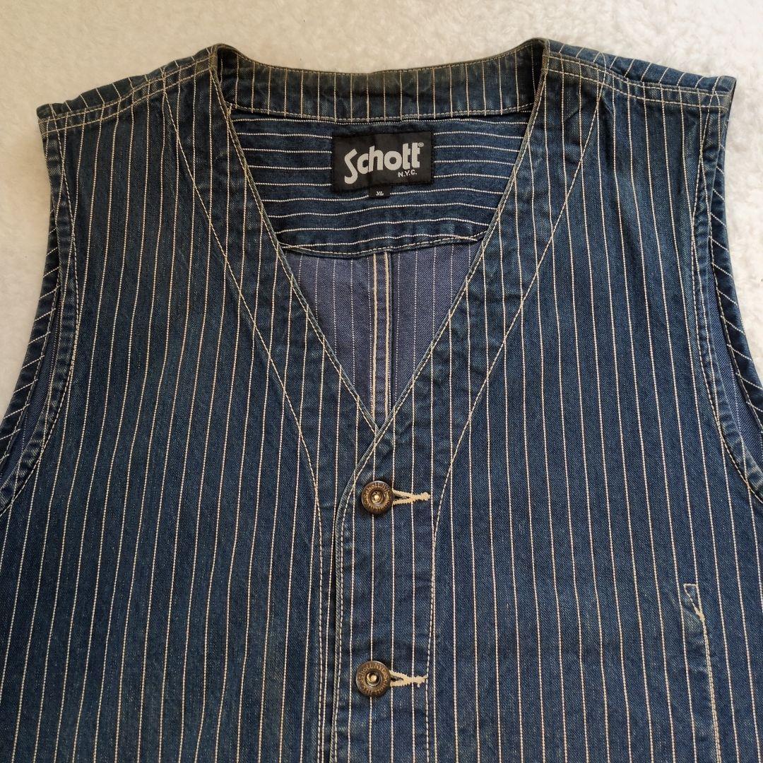 schott ショット ヒッコリー デニム ベスト XLサイズ インディゴ