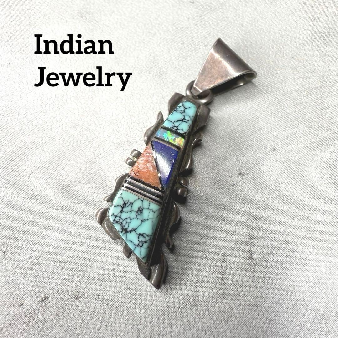 Indian Jewelry インディアンジュエリー インレイネックレストップ