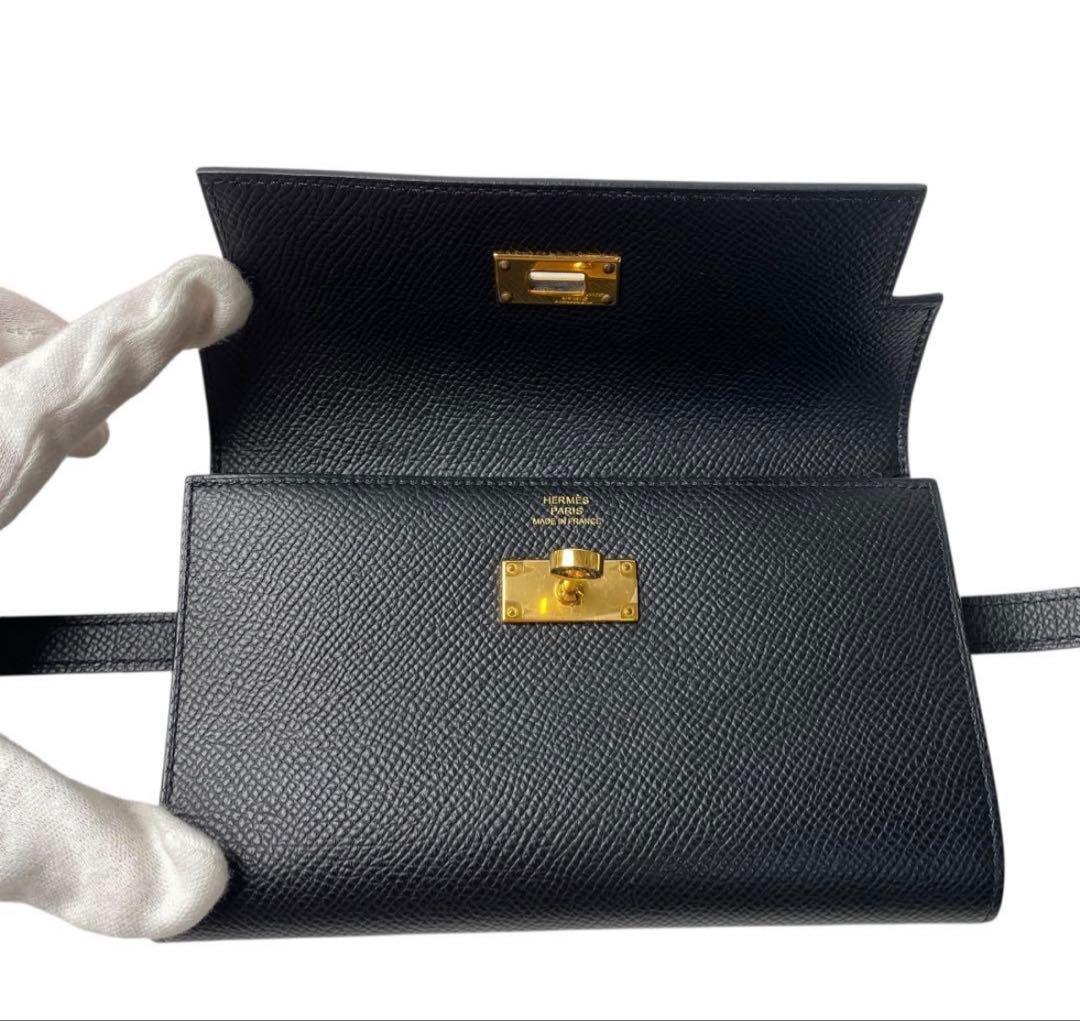 美品HERMES ケリーウォレット ミディアム 黒 エプソン GD金具 D刻印