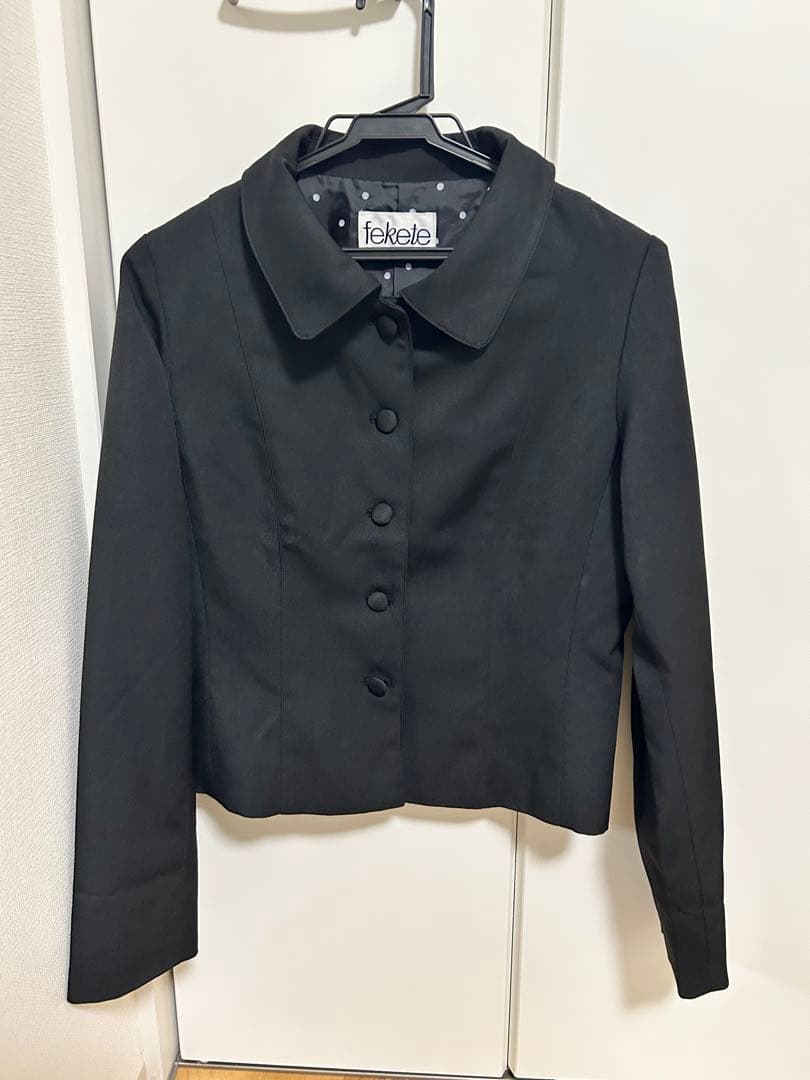 fekete ラウンドカラージャケット 黒 ドット ジャケット