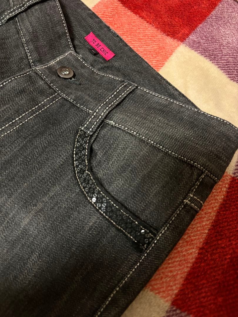 ❤️新品未使用❤️TO BE CHICトゥービーシック ファーデニムパンツ40黒M