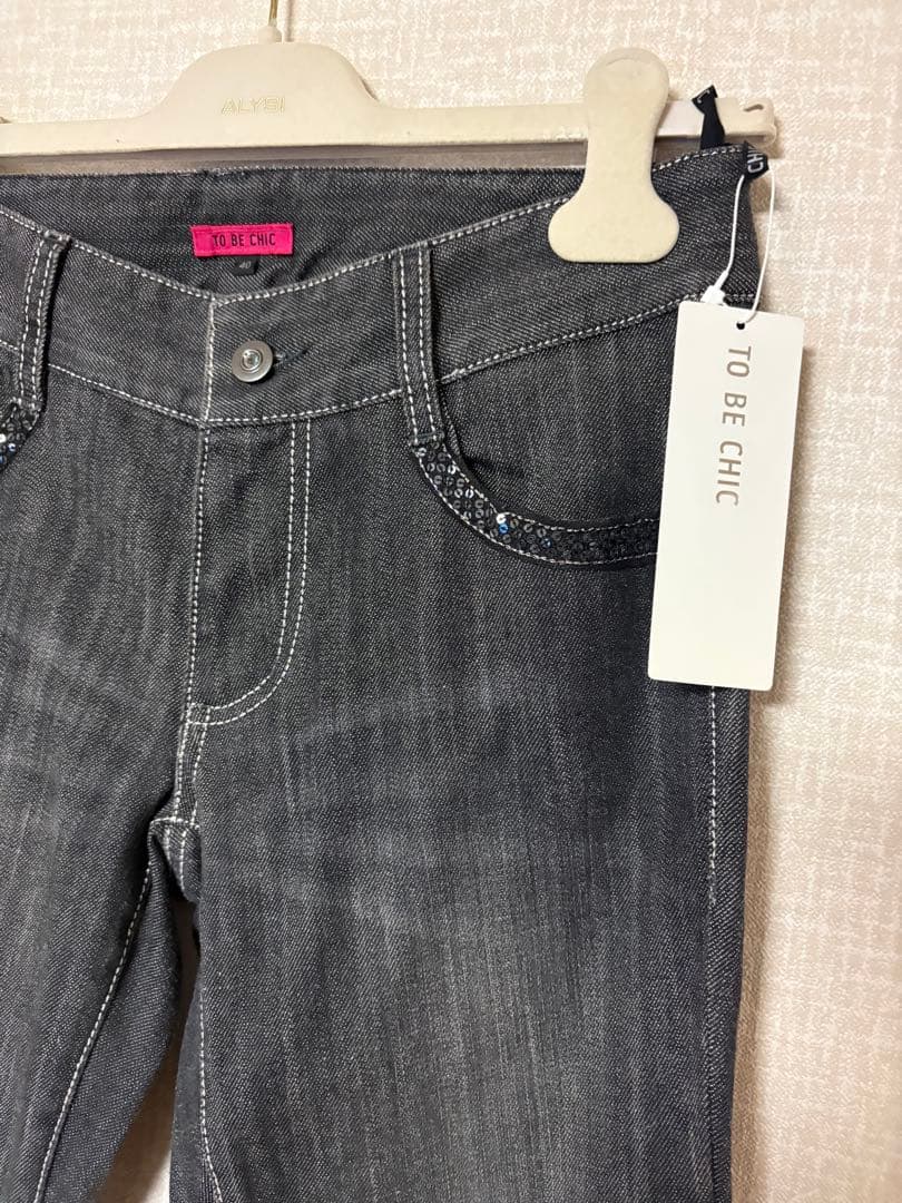 ❤️新品未使用❤️TO BE CHICトゥービーシック ファーデニムパンツ40黒M