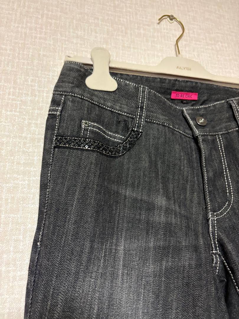 ❤️新品未使用❤️TO BE CHICトゥービーシック ファーデニムパンツ40黒M